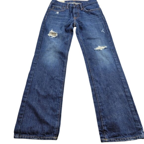 Abercrombie Kids Jeans Boys 12 Classic Straight Denim Dark Wash Distressed - Picture 1 of 9